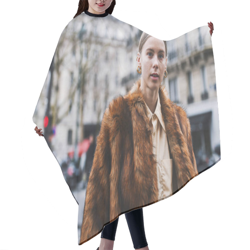 Personality  Paris, France - March 02, 2019: Street Style Street Style Outfit Before A Fashion Show During Milan Fashion Week - PFWFW19; Hair Cutting Cape