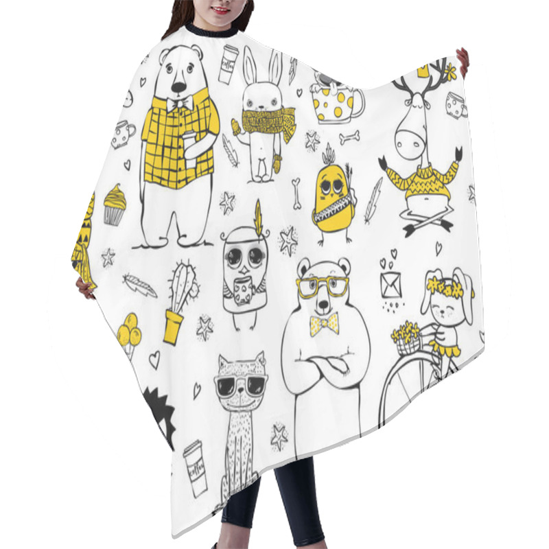 Personality  Set Of Cute Doodle Hipster Animals Hair Cutting Cape