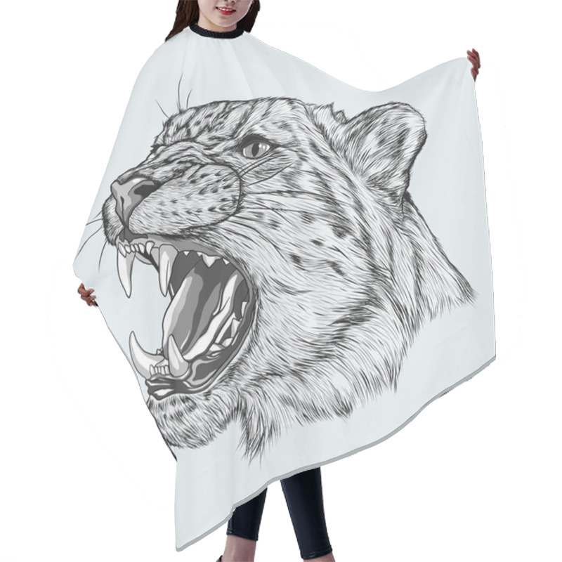 Personality  Leopard Face Tattoo. Angry Leopard Muzzle. Portrait Of A Snow Leopard Hair Cutting Cape