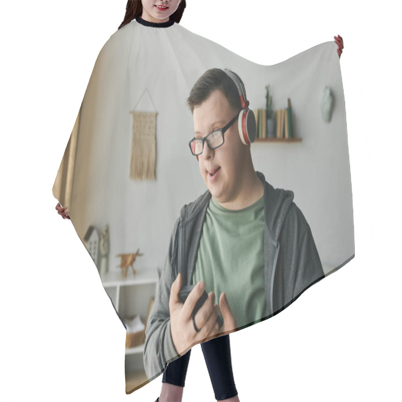 Personality  Engaging With Music While Relaxing In A Comfortable Living Space. Hair Cutting Cape