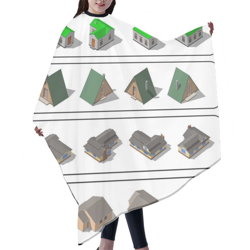 Personality  Set Of Simple Isometric Houses Hair Cutting Cape