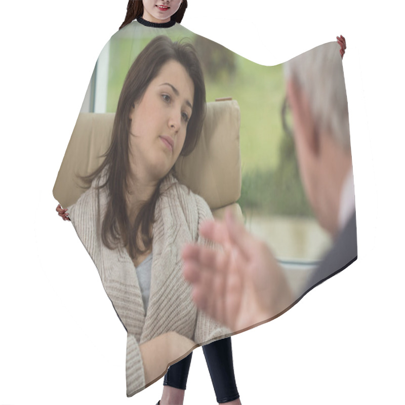 Personality  Therapist Talk To His Patient Hair Cutting Cape