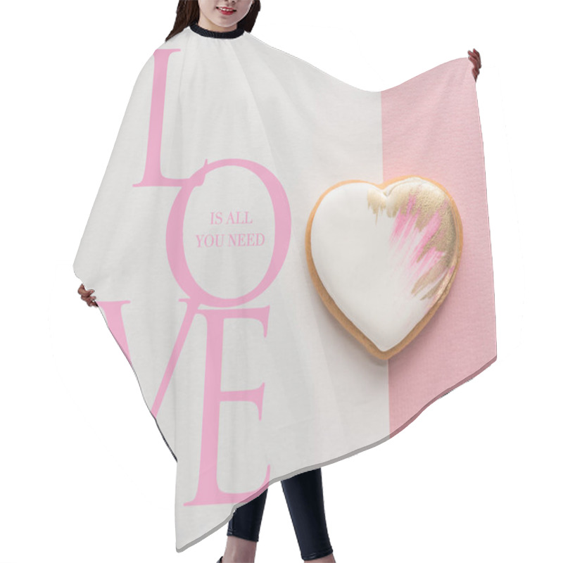 Personality  Top View Of Glazed Heart Shaped Cookie On Pink Surface Hair Cutting Cape