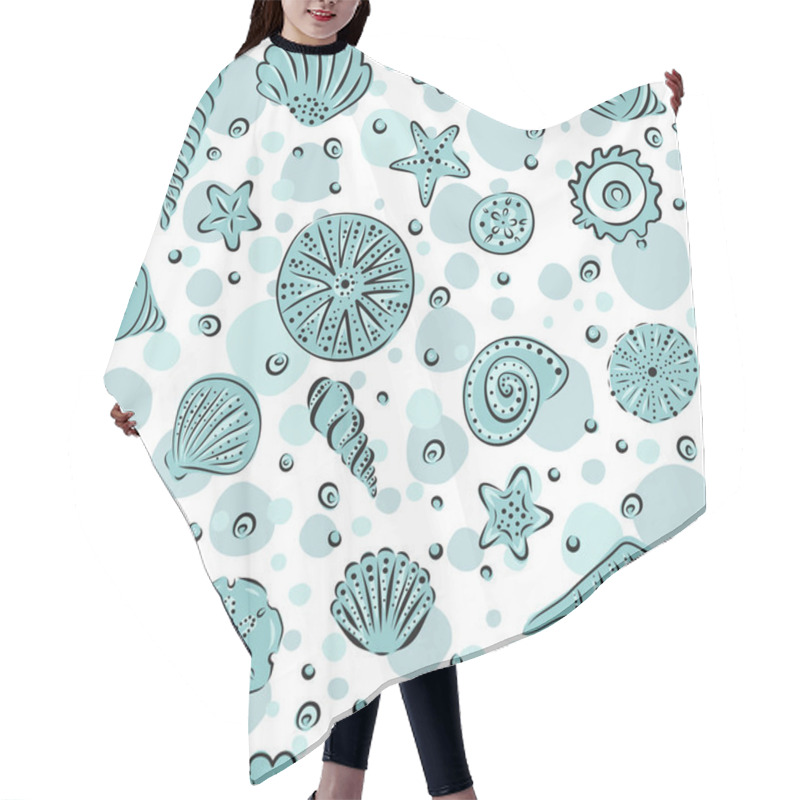 Personality  Starfishes And Seashells Hand Drawn Vector Seamless Pattern In White And Light Blue Tones. Illustration For Babay And Kids Textille Hair Cutting Cape