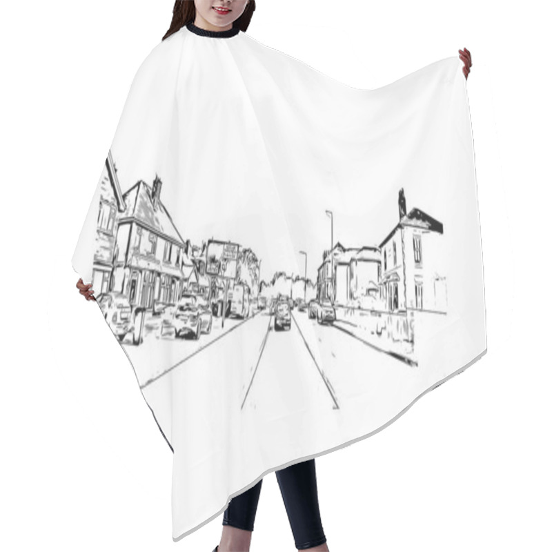 Personality  Print  Building View With Landmark Of Herefordshire Is A County In The West Midlands Of England. Hand Drawn Sketch Illustration In Vector. Hair Cutting Cape