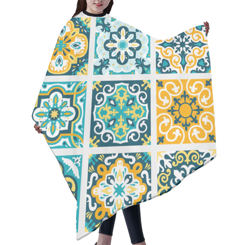 Personality  Set With Beautiful Seamless Ornamental Tile Background. Hair Cutting Cape