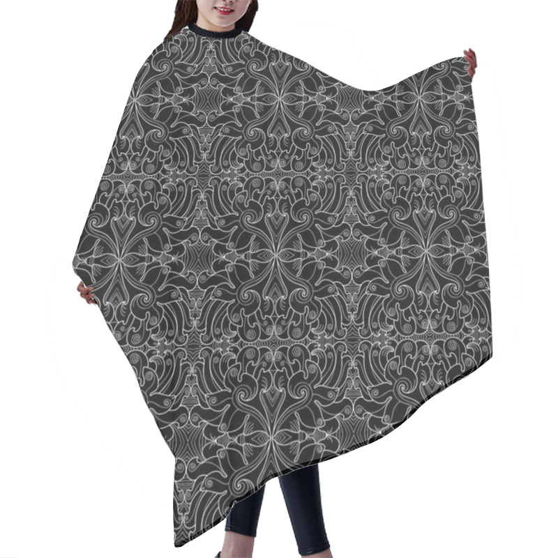 Personality  Seamless Black-and-white Contour Pattern. Hair Cutting Cape