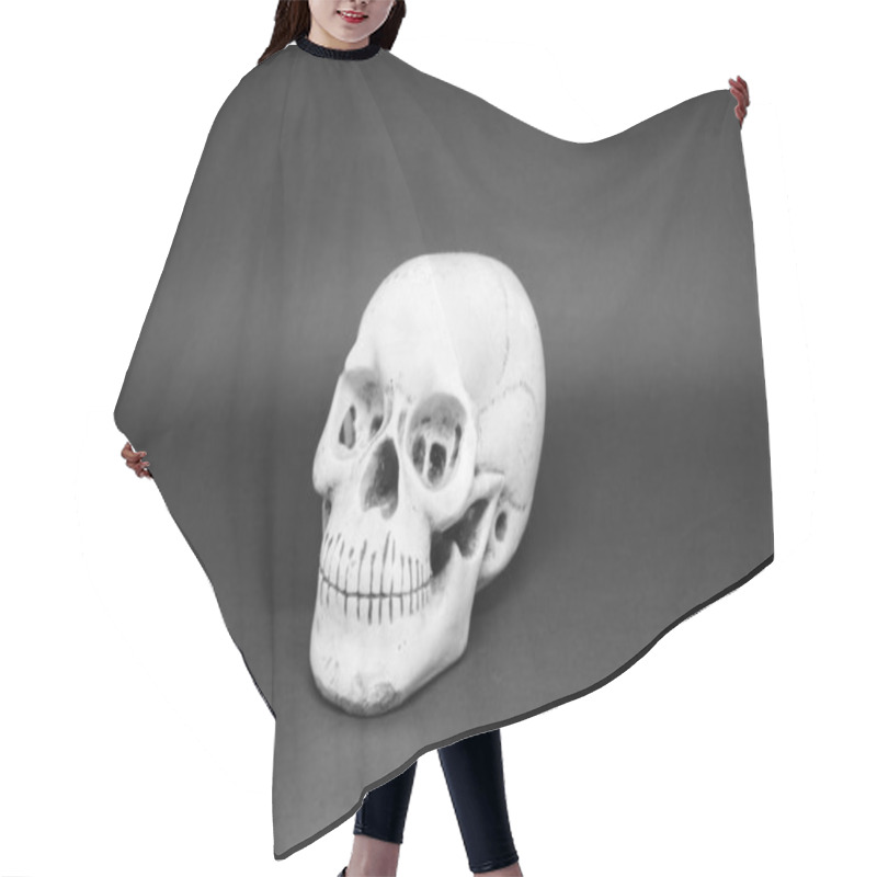 Personality  Closeup View Of A Skull On Dark Background  Hair Cutting Cape