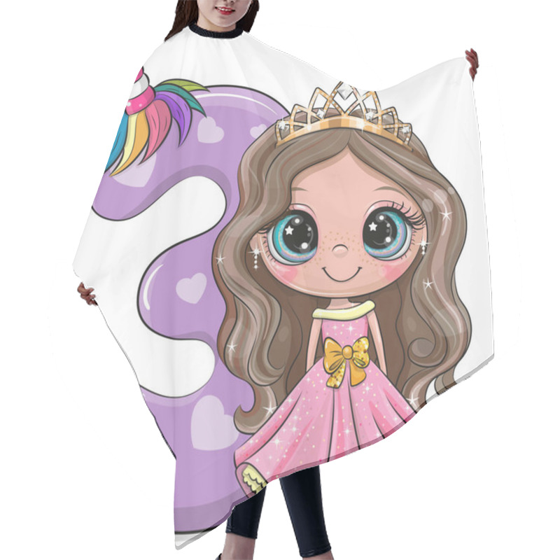 Personality  Cute Cartoon Princess And Number Three Isolated On A White Background Hair Cutting Cape