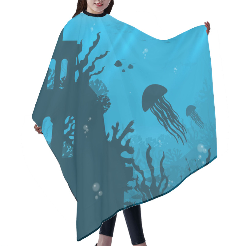 Personality  Underwater Background With Various Sea Views. Underwater Scene. Cute Sea Fishes Ocean Underwater Animals. Undersea Bottom With Corals Seaweeds  Hair Cutting Cape