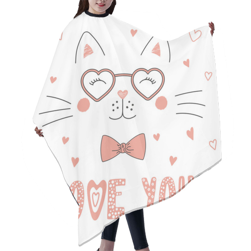 Personality  Cute Cat In Heart Shaped Glasses Hair Cutting Cape