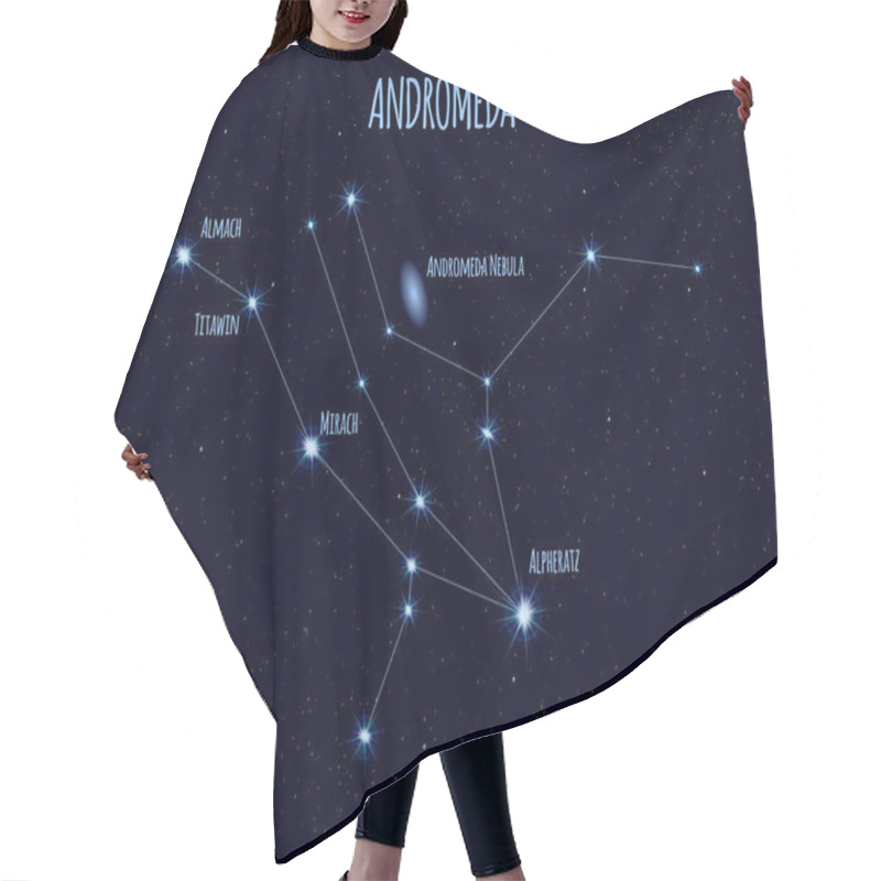 Personality  Andromeda Constellation, Vector Illustration With The Names Of Basic Stars Against The Starry Sky Hair Cutting Cape