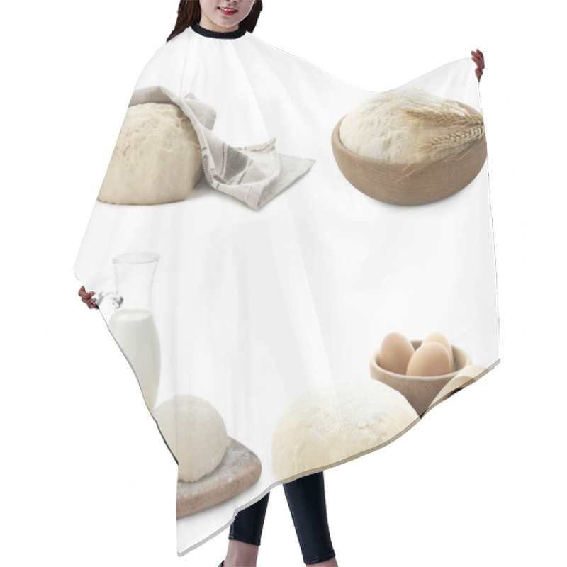 Personality  Set With Raw Dough And Ingredients For Pastries On White Background Hair Cutting Cape