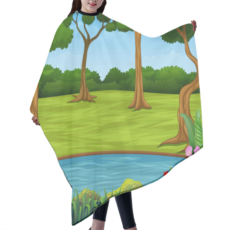 Personality  Forest Scene With Many Trees And Small Pond Hair Cutting Cape