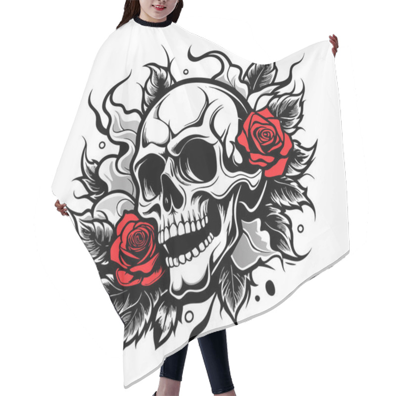 Personality  Skull With Roses And Abstract Floral Design Hair Cutting Cape