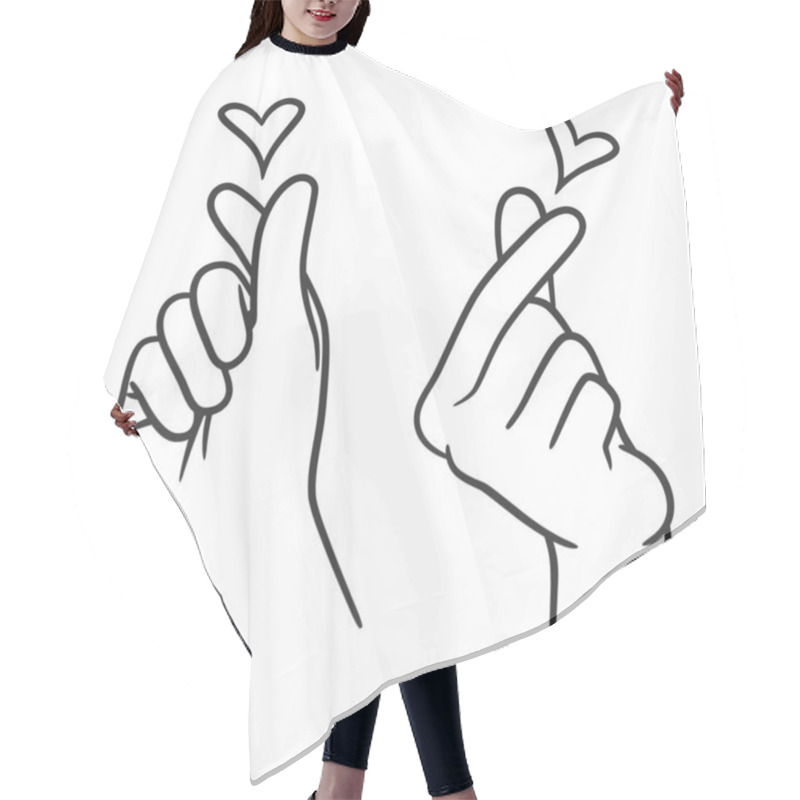 Personality  Hand With Fingers In Heart Shape. Cute Finger Hearth Gesture. Saranghae. Korean Sign Hair Cutting Cape