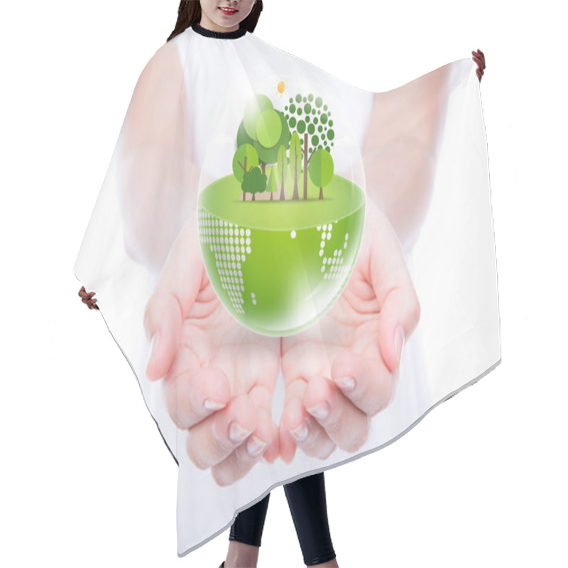 Personality  Woman Hands Over Body Hold Eco Friendly Earth Hair Cutting Cape