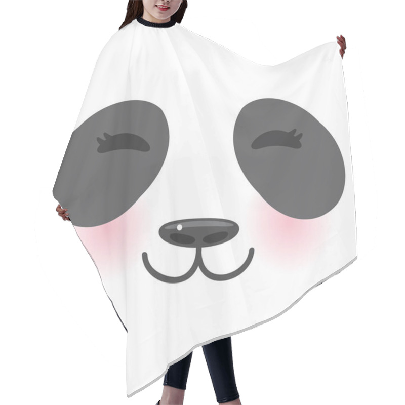 Personality  Kawaii Funny Panda White Muzzle With Pink Cheeks And Big Black Eyes  On White Background. Vector Illustration Hair Cutting Cape