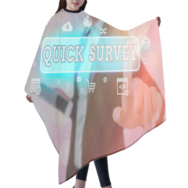 Personality  Conceptual Hand Writing Showing Quick Survey. Business Photo Showcasing The Research Method Used For Collecting Data To Gain Insights Or Business Idea. Hair Cutting Cape