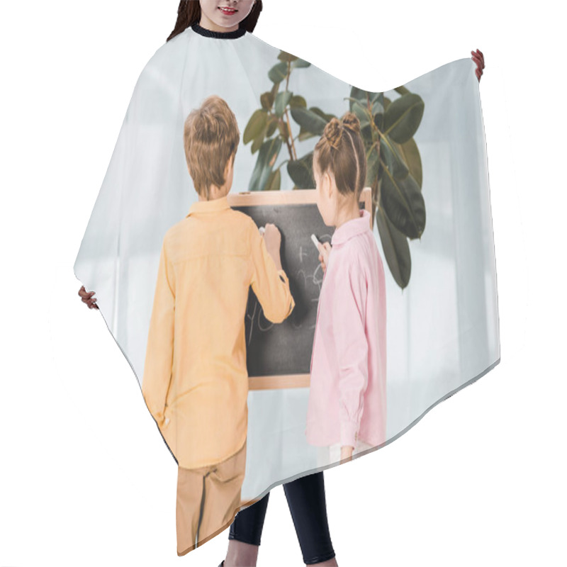 Personality  Back View Of Children Writing On Chalkboard Together Hair Cutting Cape