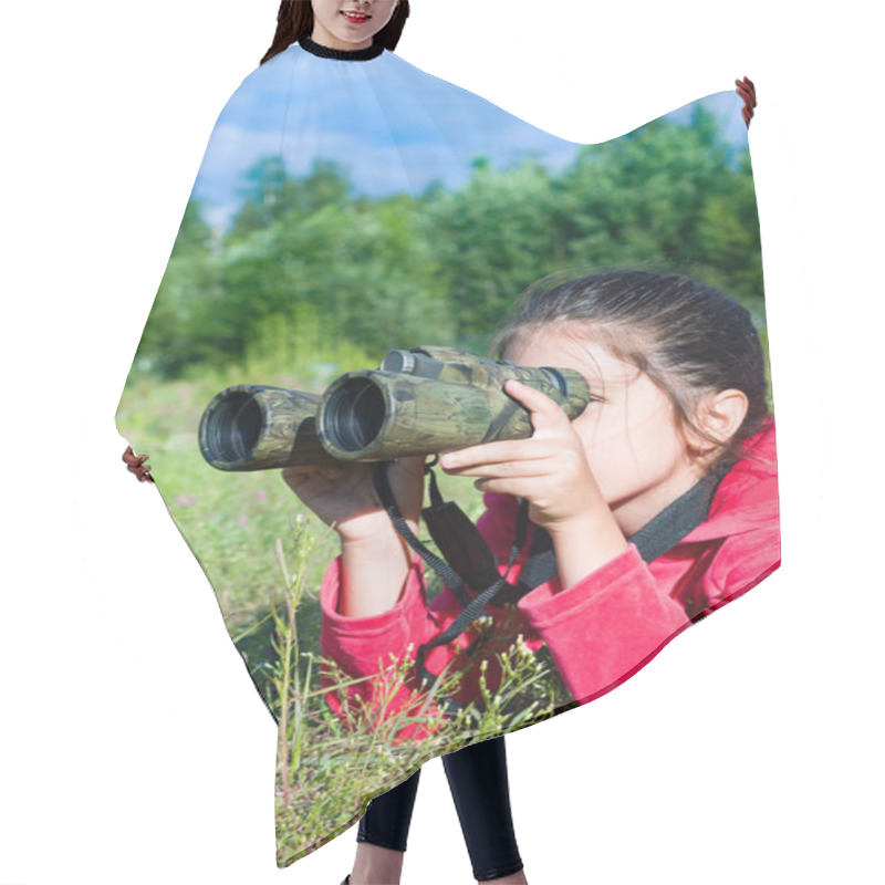 Personality  Girl Young Researcher Exploring With Binoculars Environment Hair Cutting Cape