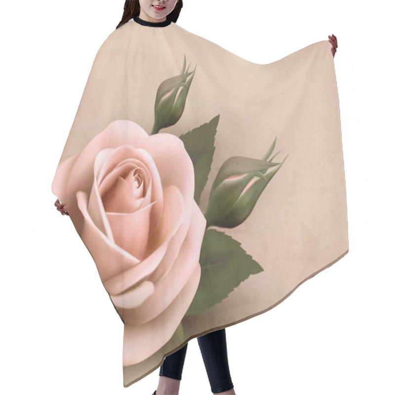 Personality  Retro Background With Beautiful Pink Rose With Buds. Vector Illu Hair Cutting Cape