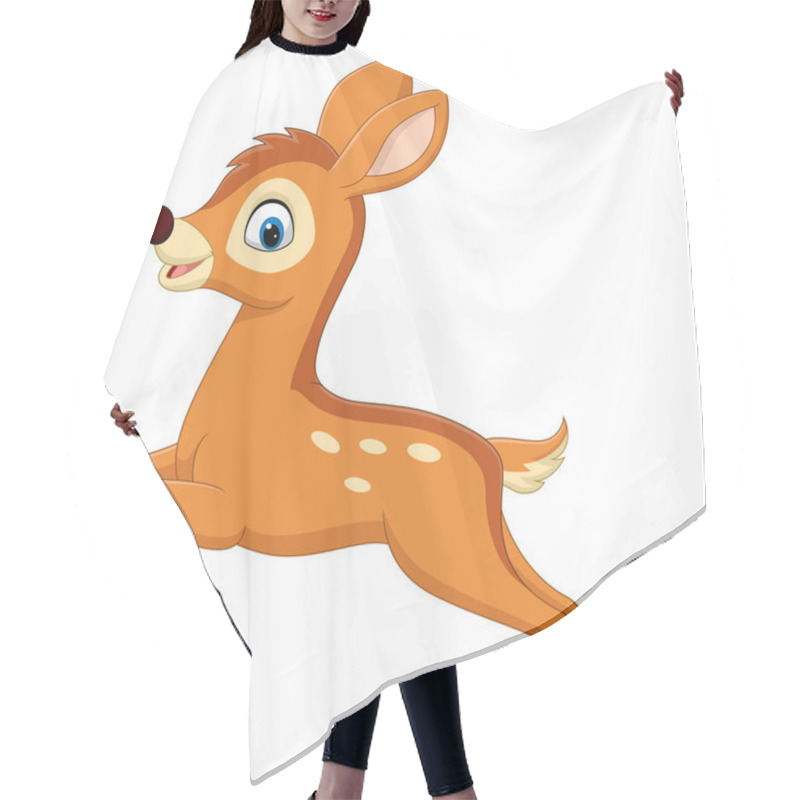 Personality  Vector Illustration Of Cute Baby Deer Cartoon Jumping Hair Cutting Cape