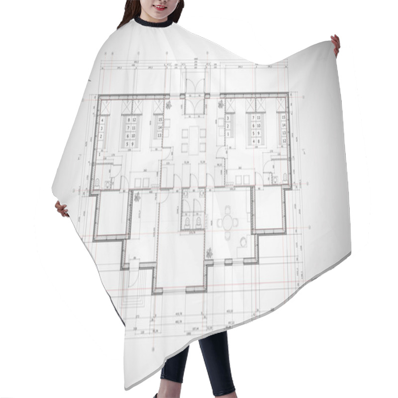 Personality  A Grey Vector Detailed Blueprint Of A Typical House Construction Hair Cutting Cape