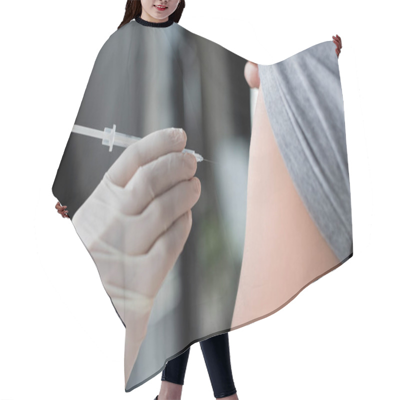 Personality  Cropped View Of Doctor Holding Syringe Near Patient During Vaccination  Hair Cutting Cape