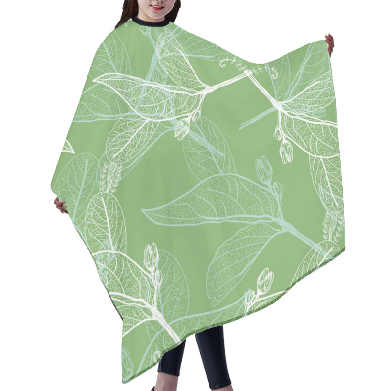 Personality  Leaves Contours On Green Background. Floral Seamless Pattern, Hand-drawn. Vector Hair Cutting Cape