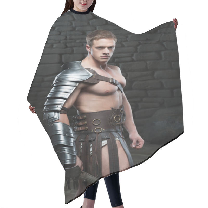 Personality  Gladiator With Sword Posing Hair Cutting Cape