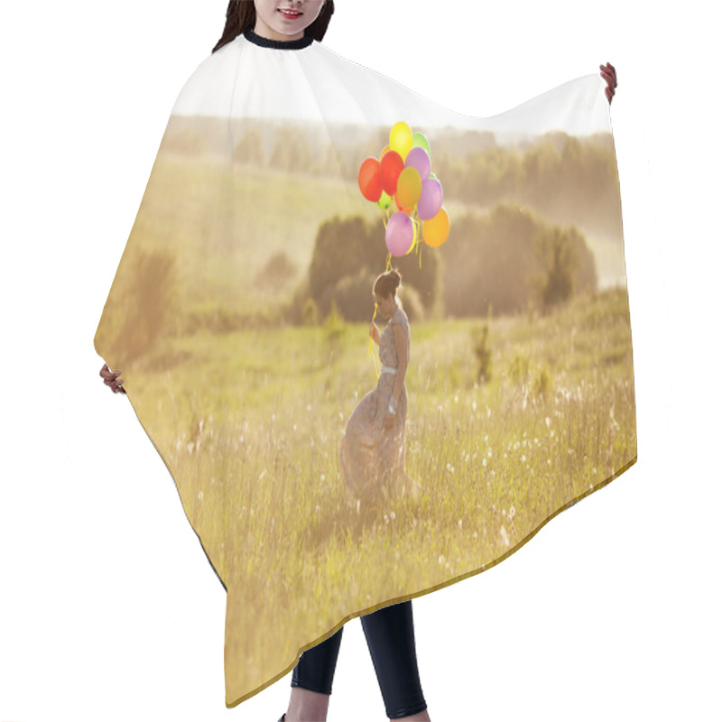 Personality  Happy Young Woman With Balloons Among A Field Hair Cutting Cape