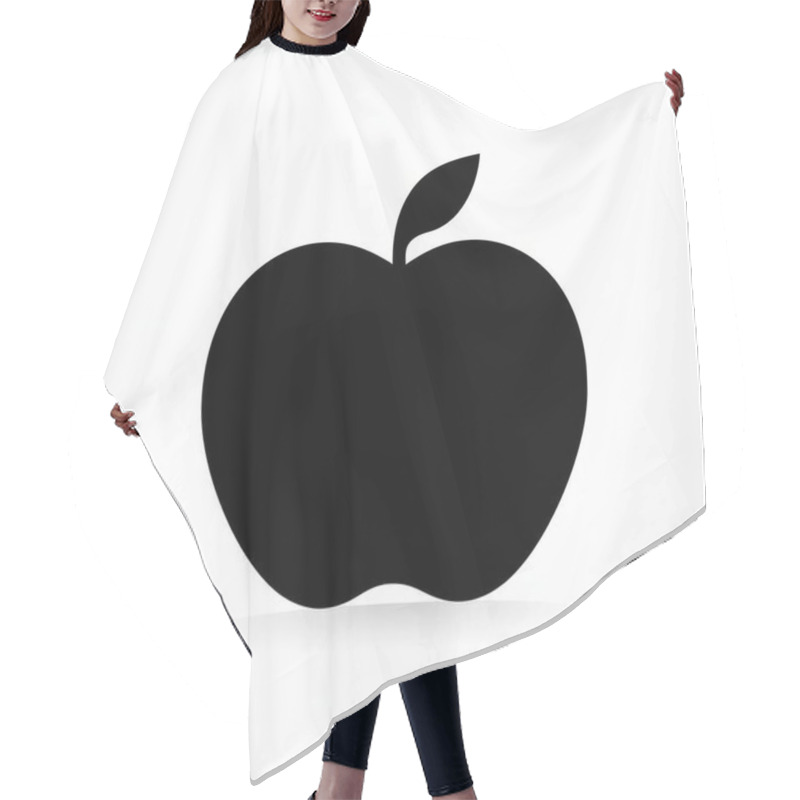 Personality  A Stylized Black Silhouette Of An Apple, Featuring A Simple Leaf Design. Hair Cutting Cape