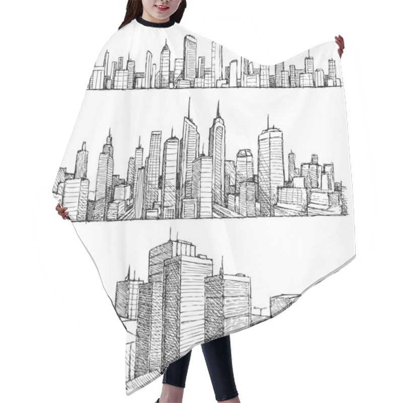 Personality  Hand Drawn Big City Cityscapes And Buildings Hair Cutting Cape