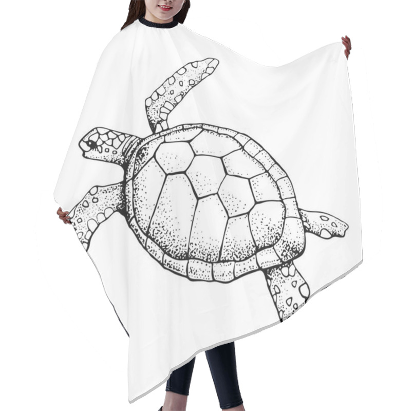 Personality  Hand Drawn Sea Turtle Isolated On A White Background. Vector With Animal Underwater. Illustration For T-shirt Graphics, Fashion Print, Poster, Textiles Hair Cutting Cape