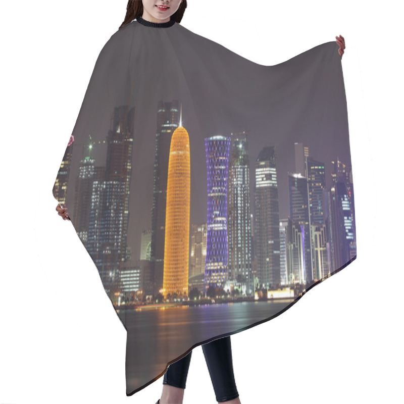 Personality  Doha Skyline At Night, Qatar, Middle East Hair Cutting Cape