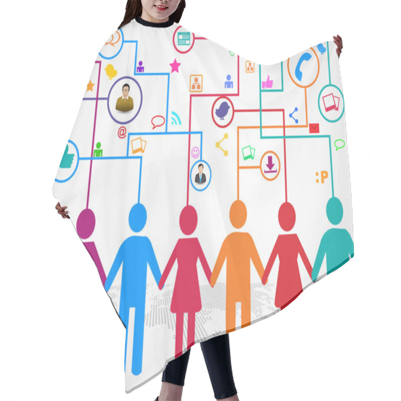 Personality  Holding Hands Under Cloud With Social Media Communication Hair Cutting Cape