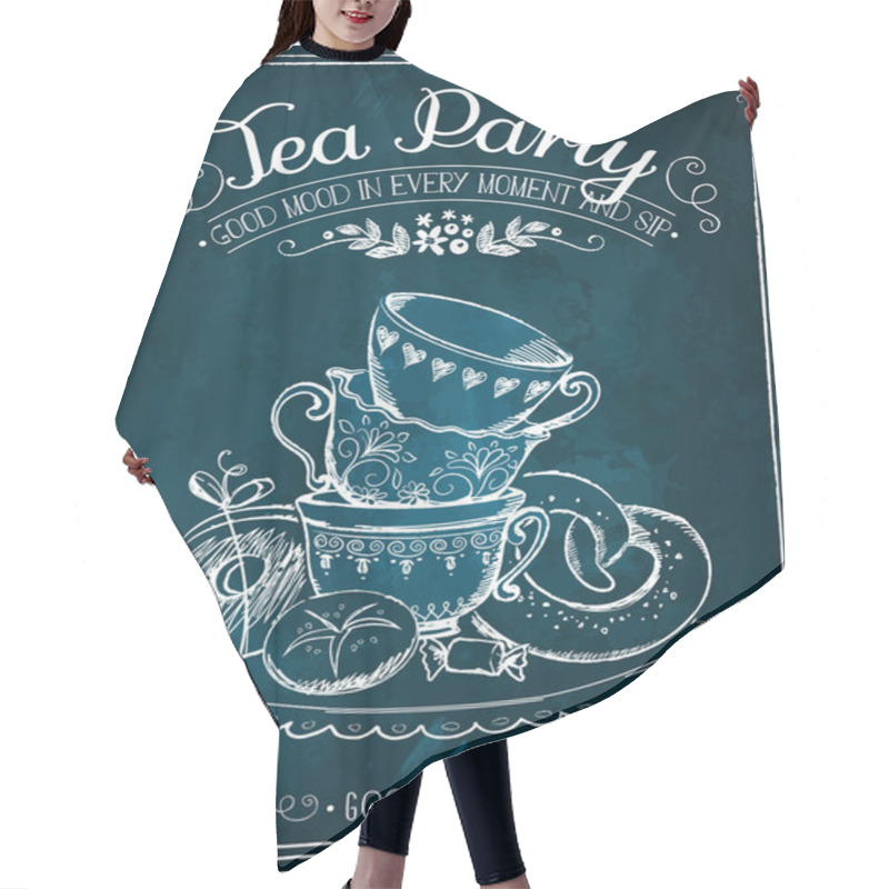 Personality  Retro Illustration Time Party With Cups And Bakery Hair Cutting Cape