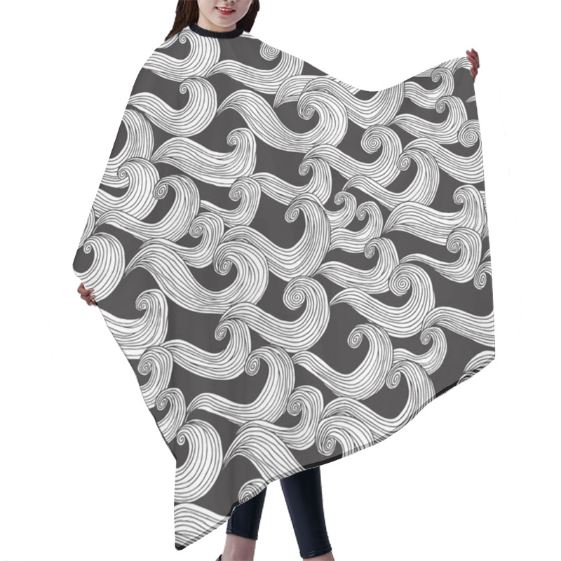 Personality  Waves Seamless Pattern In Black And White Hair Cutting Cape