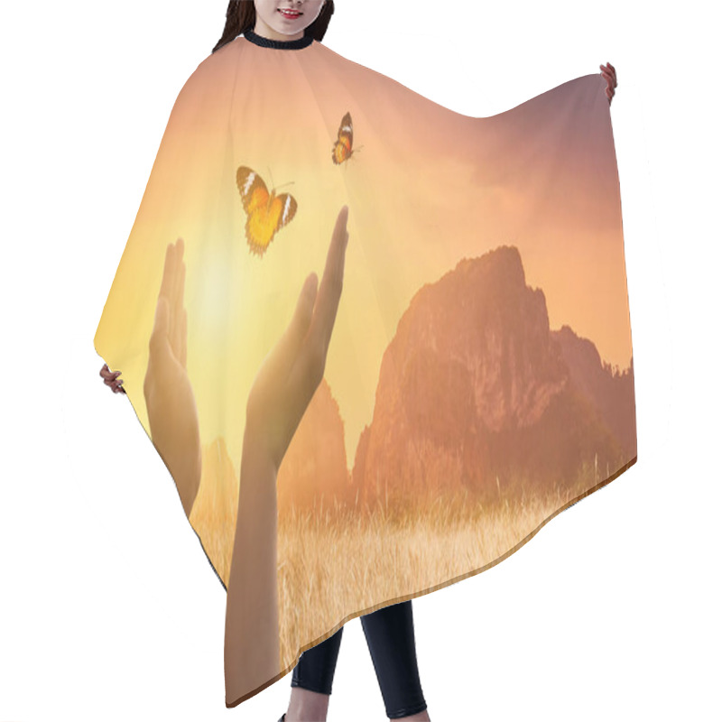 Personality  The Girl Frees The Butterfly From  Moment Concept Of Freedom Hair Cutting Cape