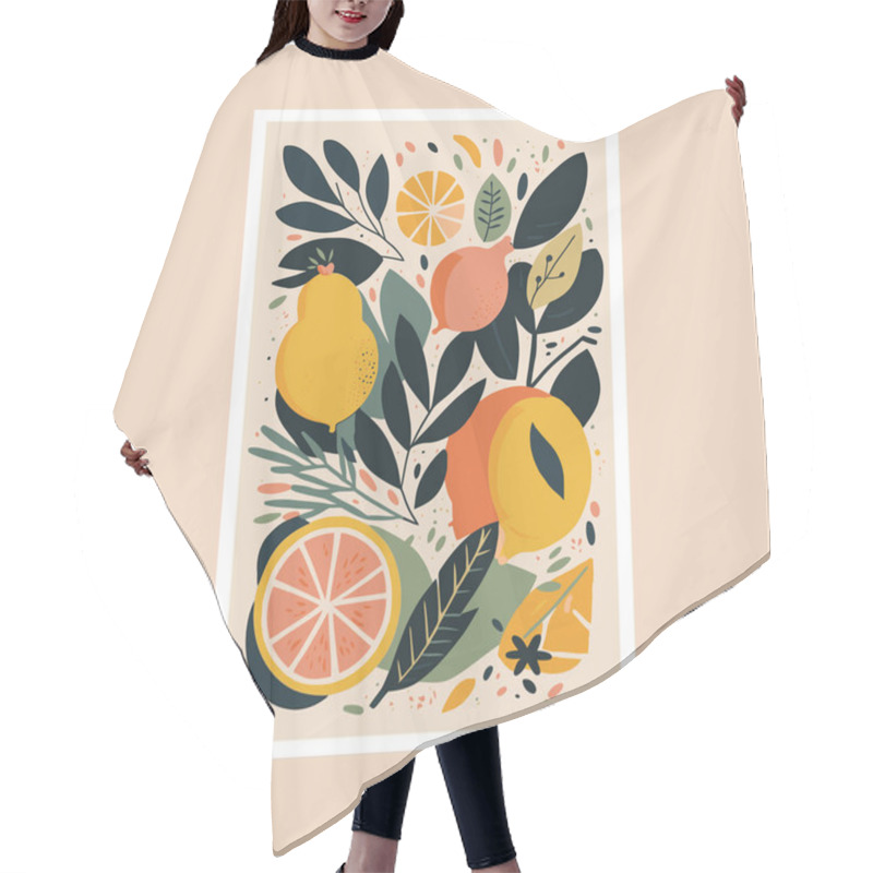 Personality  Cute Card With Lemons, Oranges And Leaves. Vector Illustration. Art Print Poster Design Hair Cutting Cape