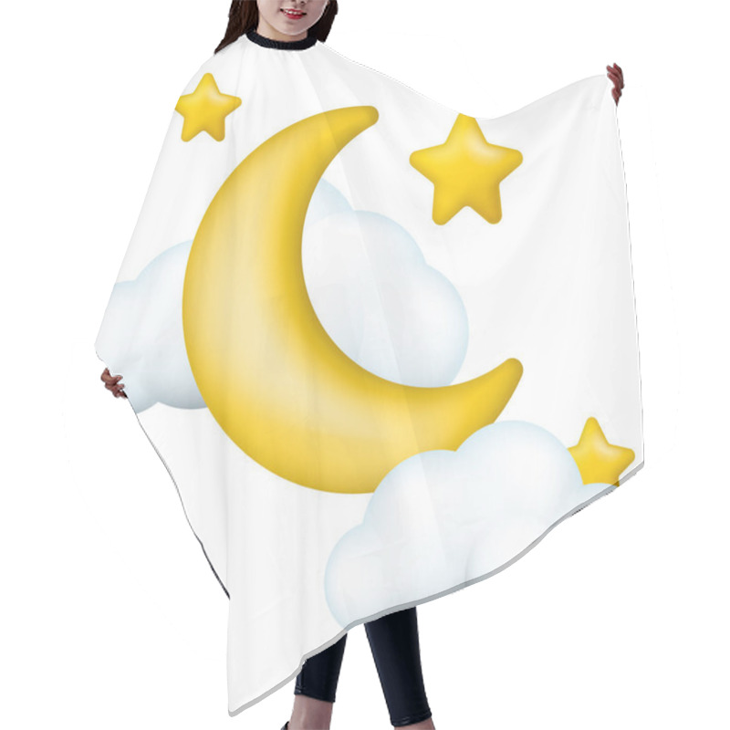 Personality  Crescent Moon, Golden Stars And White Clouds 3d Style. Vector Illustration. Eps 10. Hair Cutting Cape