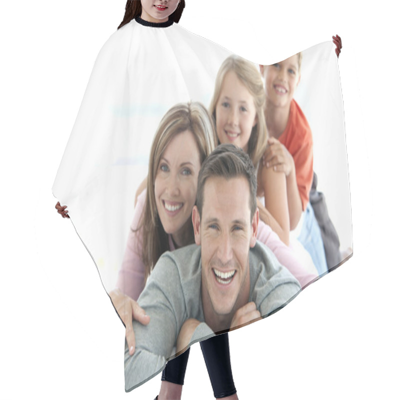 Personality  Happy Family With Two Children Hair Cutting Cape