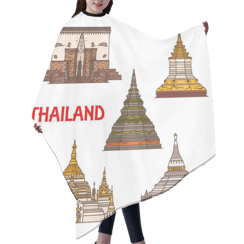 Personality  Thai Travel Landmark Icons, Vector Buddhist Temple Hair Cutting Cape