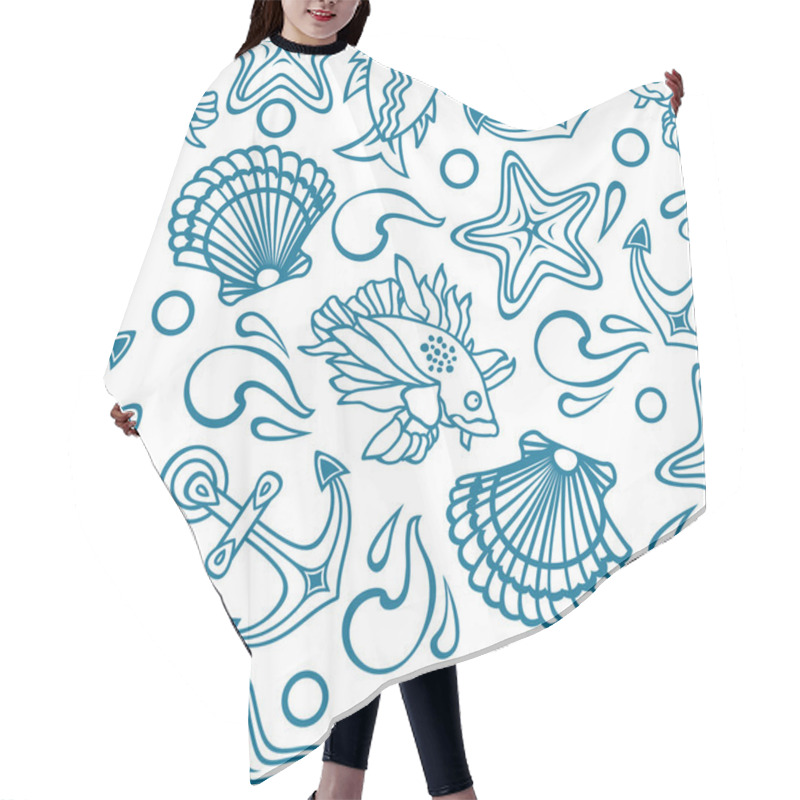 Personality  Marine Pattern. Seamless. Sea Background. Nautical Pattern. Sea Shell. Sea Life. Marine Icon. Marine Background. Nautical Background. Nautical Icon. Sea Icon. Sea Pattern.  Hair Cutting Cape