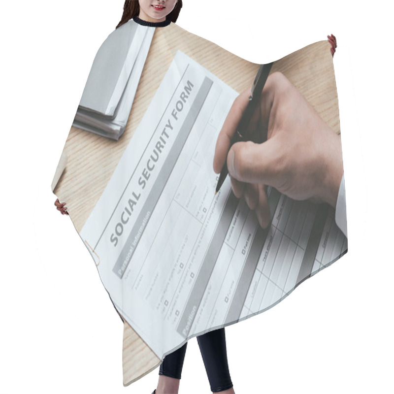 Personality  Cropped View Of Man Filling In Social Security Form Concept Hair Cutting Cape