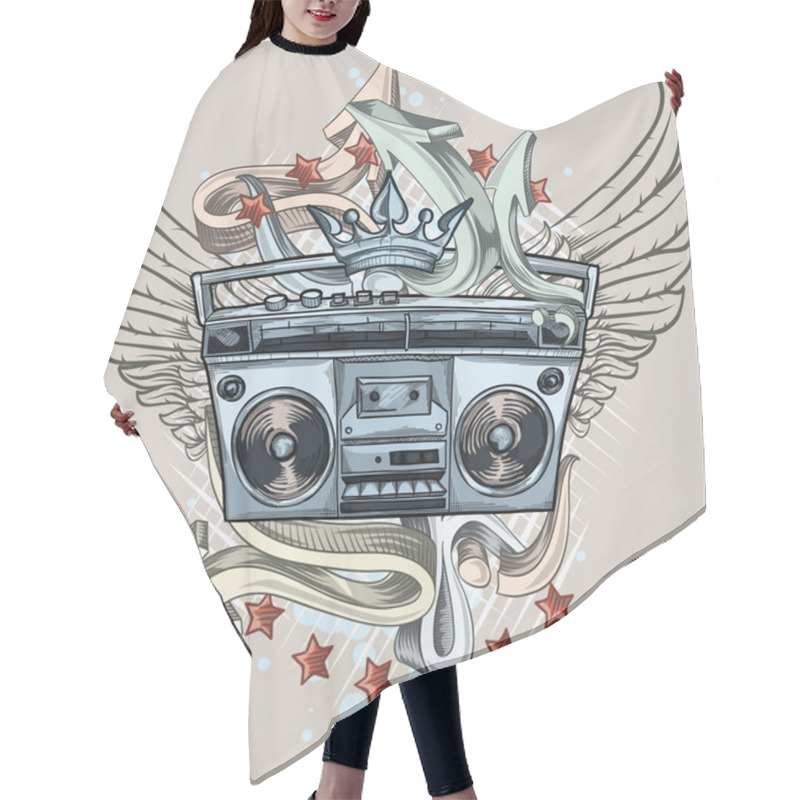 Personality  Tape Recorder And Graffiti Hair Cutting Cape