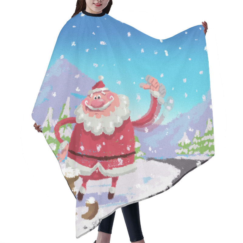 Personality  Cartoon Santa Claus Hitchhike Road Side Broken Luge Accident  Co Hair Cutting Cape