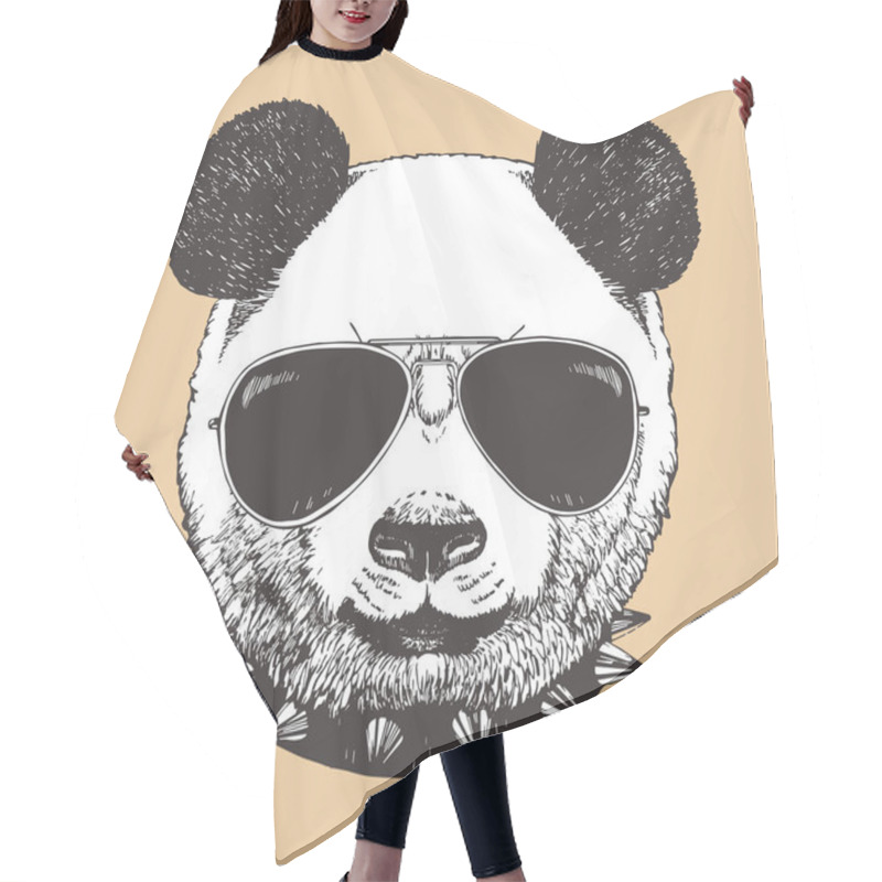 Personality  Head Of Panda Wearing Sunglasses. Hipster Animal. Hair Cutting Cape