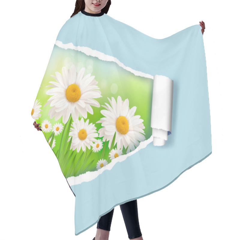 Personality  Nature Background With Fresh Daisy And Ripped Paper Vector Illustration Hair Cutting Cape